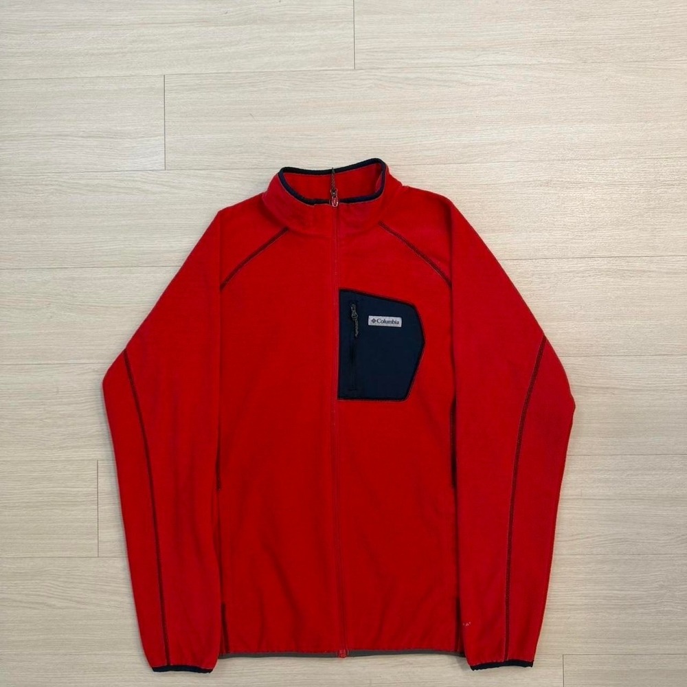Columbia Omni-Heat Polka Dot Full Zip Up Red Fleece Jacket Men's Size Medium